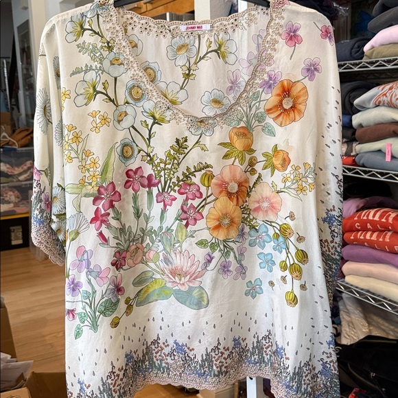 JOHNNY WAS FAIDRA SILK FLORAL TUNIC TOP EUC sz XXL - Picture 2 of 11